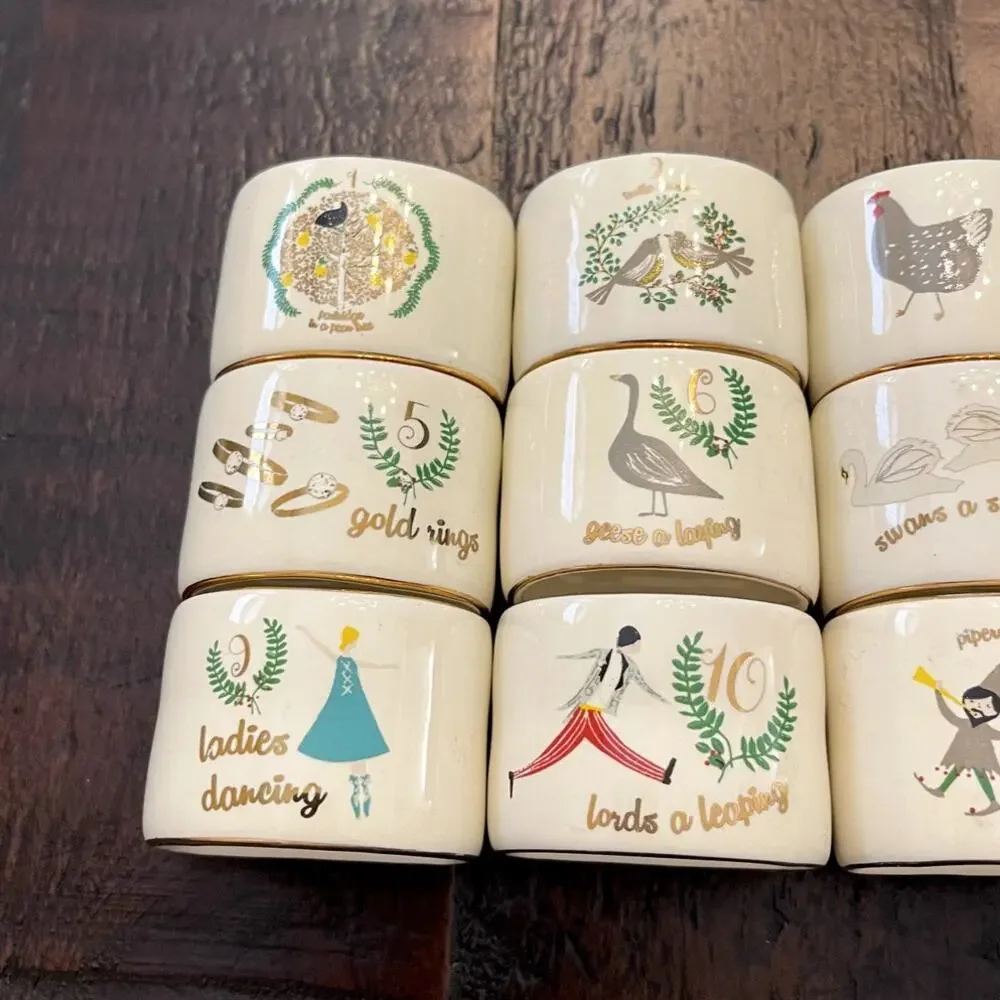 World Market 12 Days Of Christmas Napkin Rings Set Of 12 Ceramic Holiday Decor - Picture 2 of 4